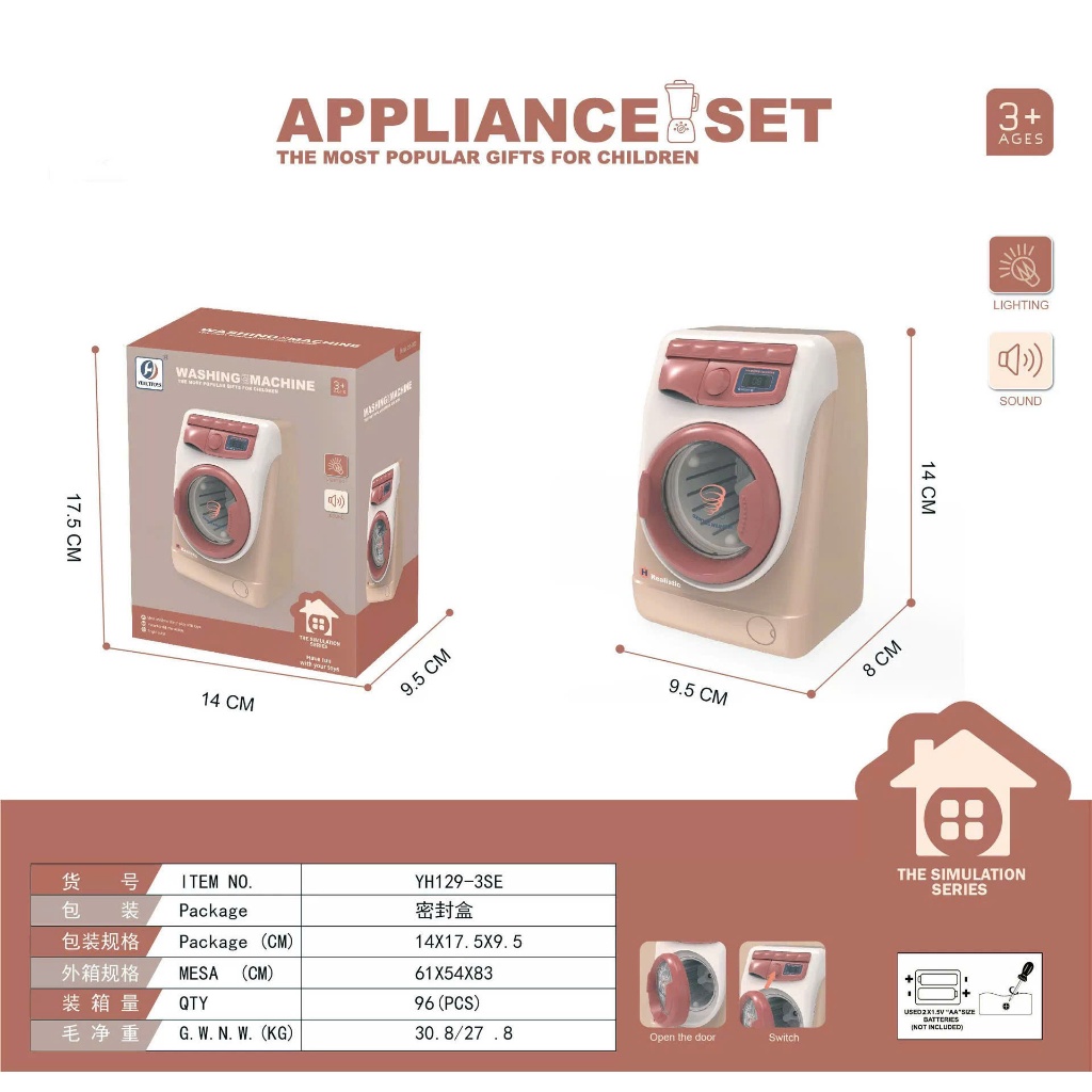 Máy Giặt Đồ Chơi Mini Cho Bé – Có Đèn, Âm Thanh, Cửa Mở Được – Đồ Chơi Nhà Bếp Mô Phỏng Mã 129-3SE