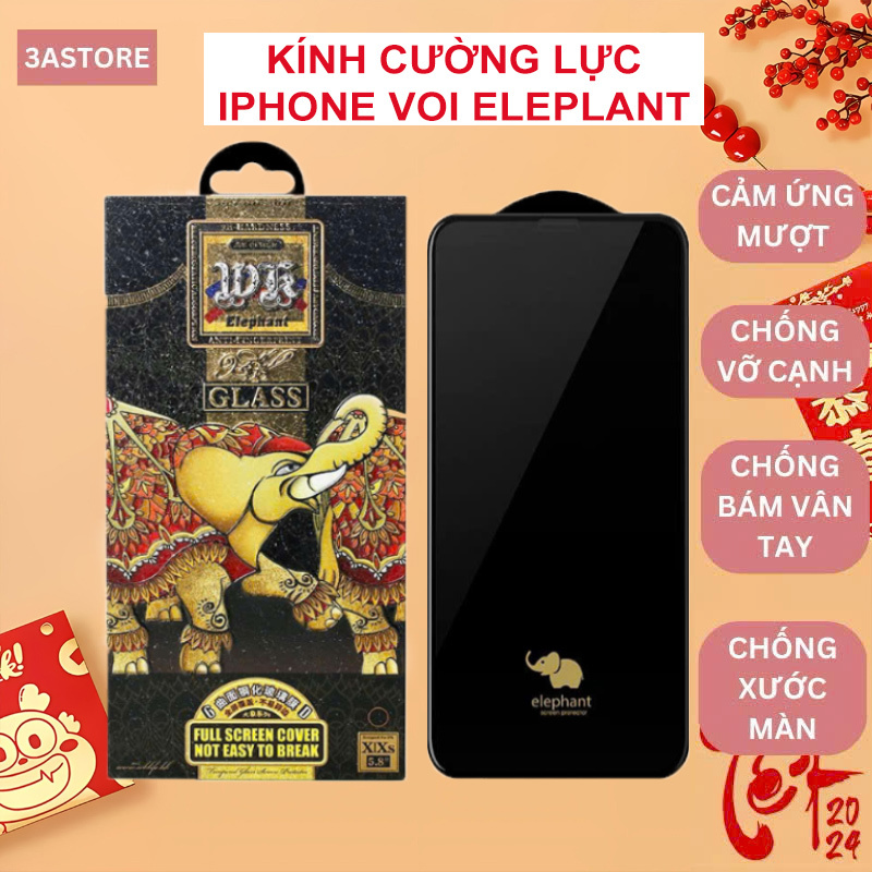Kính cường lực iphone Voi Elephant 6D siêu mượt nano chống vân tay siêu chịu lực cho ip 13 14 15 16 17 pro max 3astore