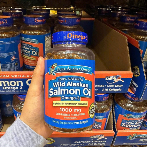 Viên dầu cá hồi Pure Alaska Omega Wild Alaskan Salmon Oil Omega-3 1000mg 210 viên của Mỹ