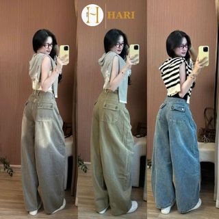  Quần Jeans Nữ Ống Cong Phối Line Hari Tôn Dáng Che Khuyết Điểm Thoải Mái Đi Làm Đi Học 