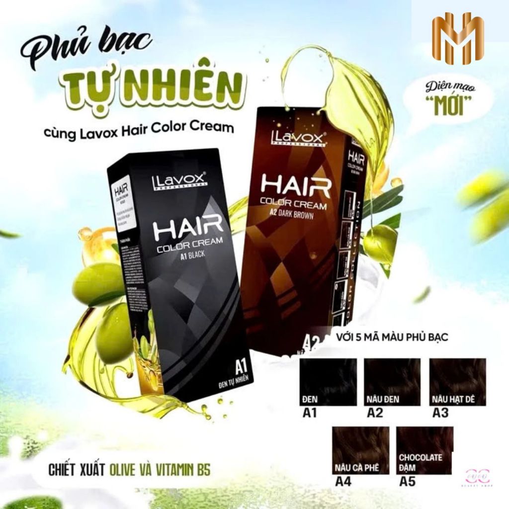 Thuốc Nhuộm Phủ Bạc 100% LAVOX MOLLYHAIR, Dưỡng Chất Vitamin B5 Mềm Mượt Tóc  60ml