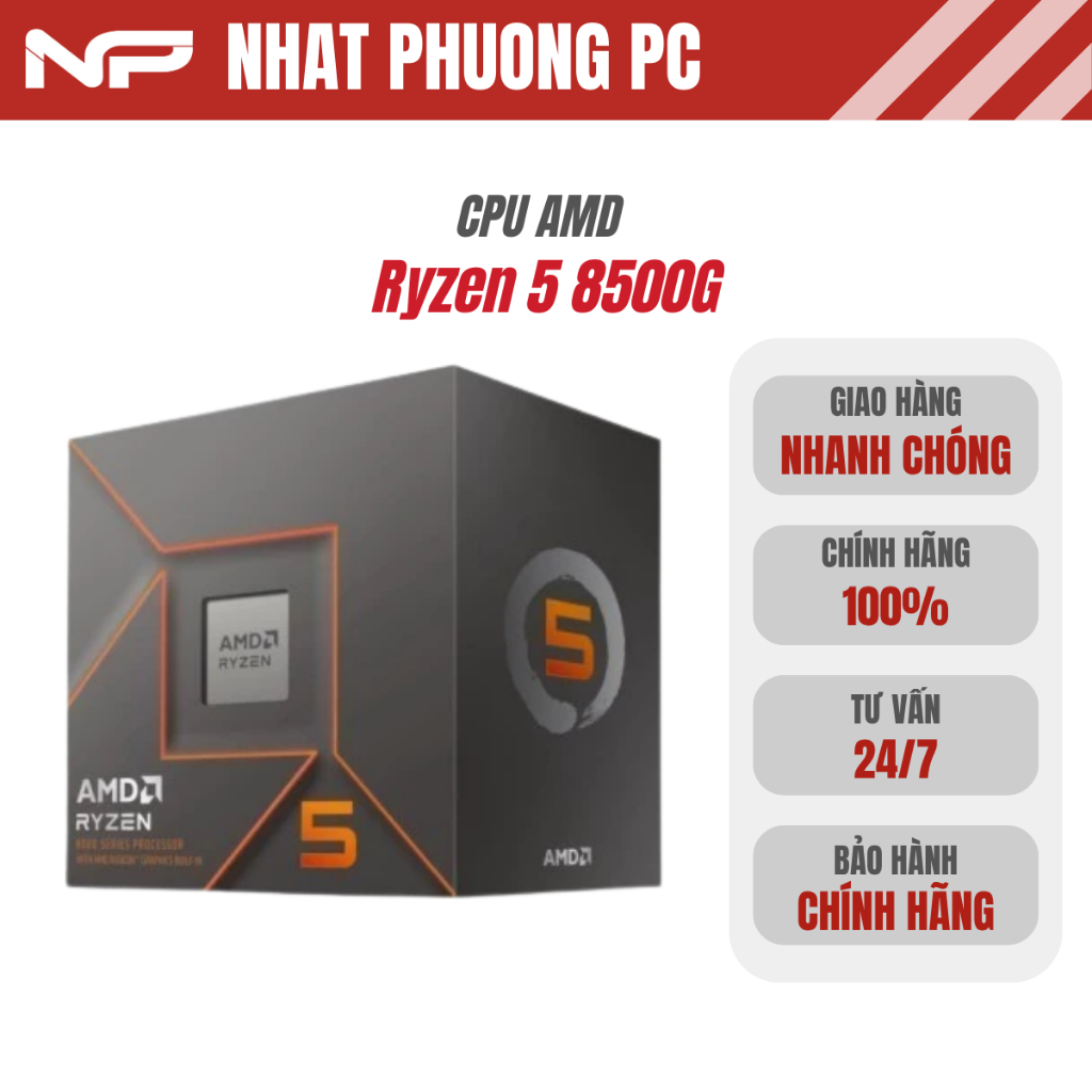 CPU AMD Ryzen 5 8500G (Up To 5.0 GHz, 6 Nhân 12 Luồng, 22MB Cache, 65W) Chính hãng - Bảo hành 36 thá
