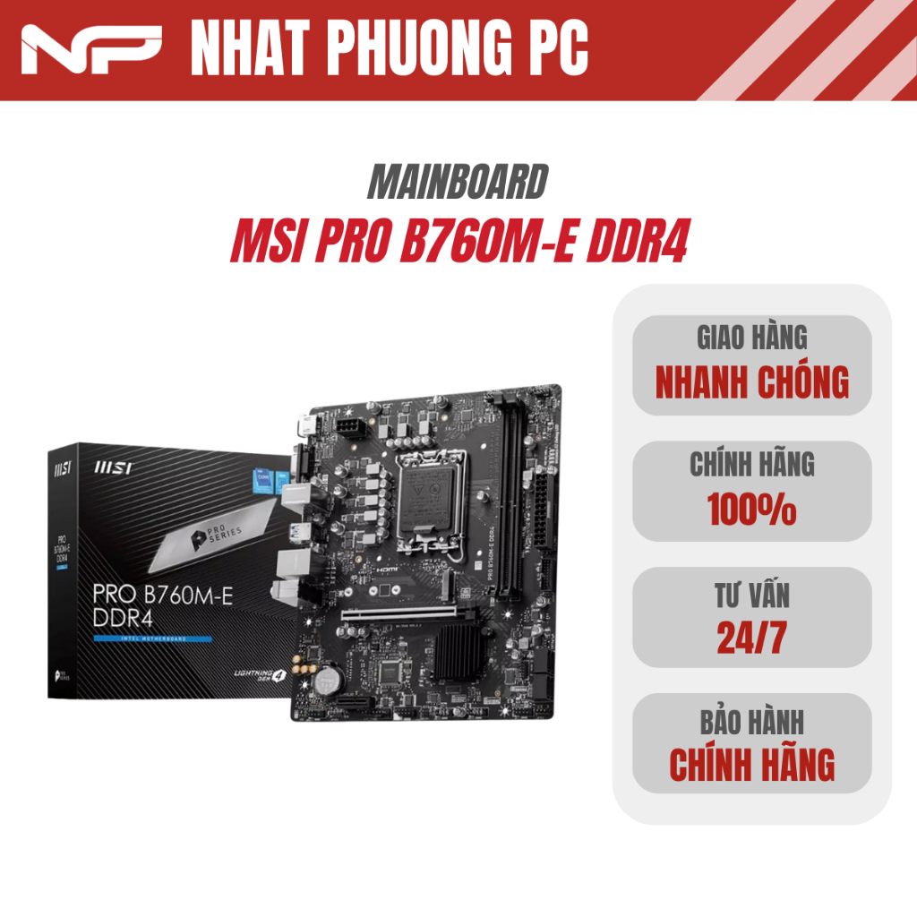 Mainboard MSI PRO B760M-E DDR4 | Intel B760, Socket 1700, mATX, 2 khe DDR4