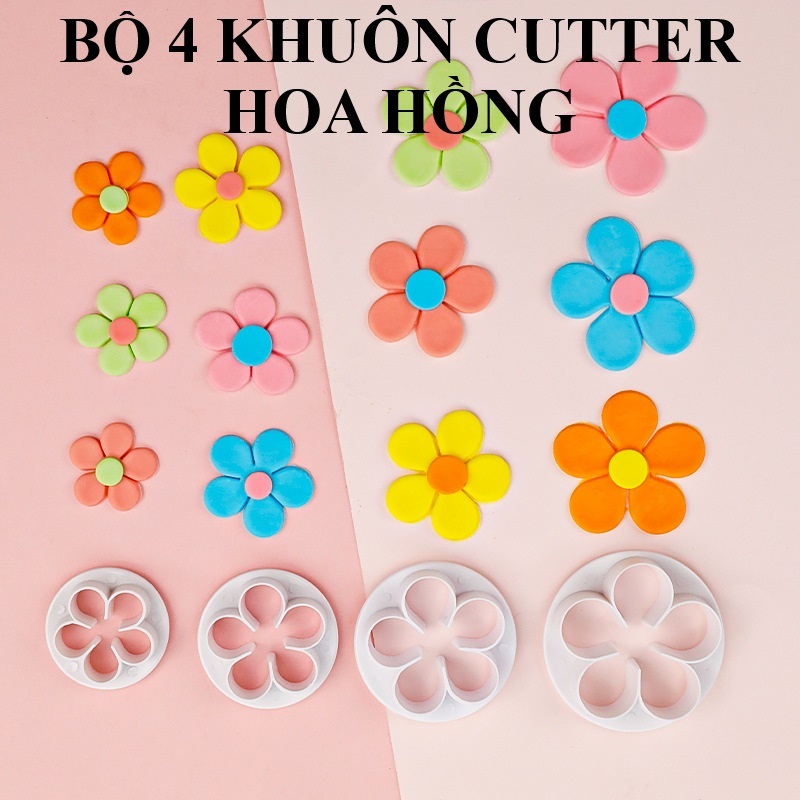 Set khuôn nhấn cutter nhựa tròn HOA HỒNG ( AKSHOPCAMLE 2601.003 )