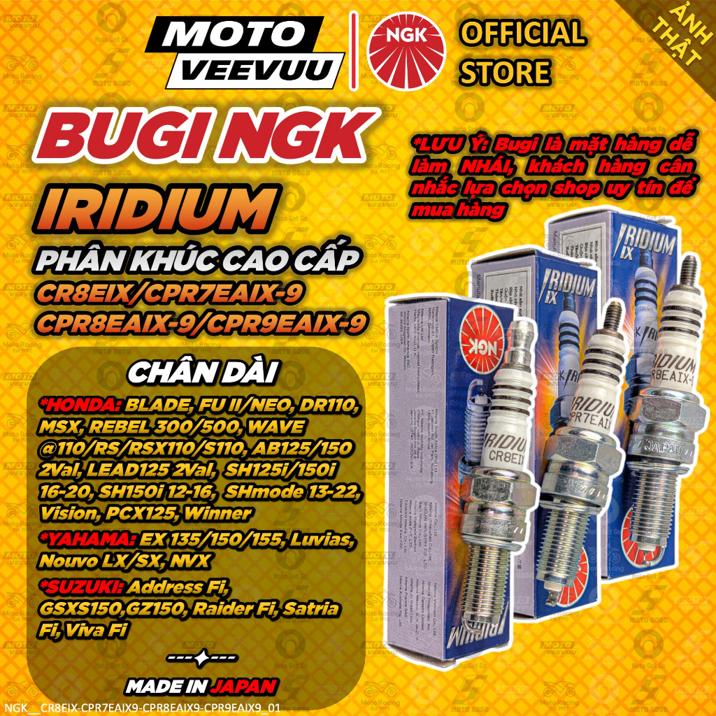 [MTVV-Chính Hãng] BUGI NGK IRIDIUM CR8EIX CPR7EAIX9 CPR8EAIX9 CPR9EAIX9 Blade Fu Wa RS AB LEAD SH Ex
