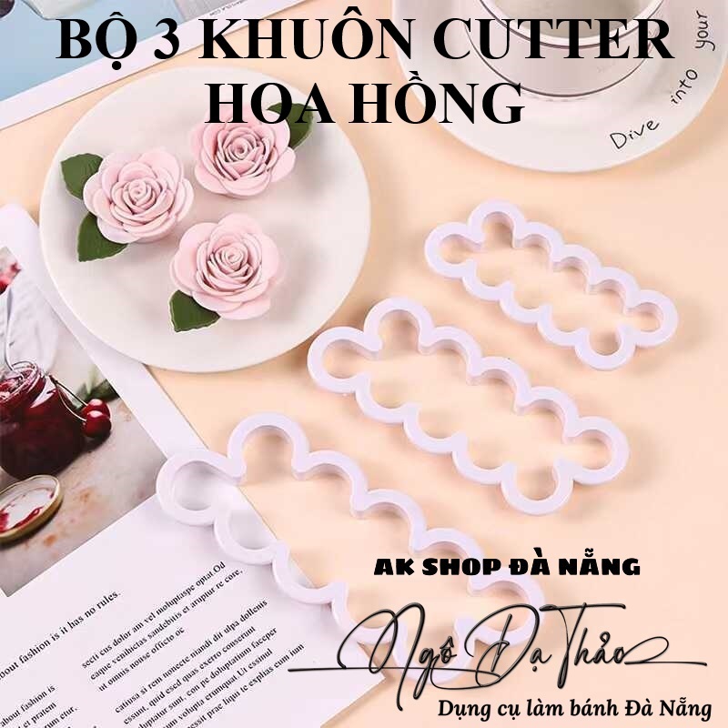 Bộ 3 khuôn nhựa cutter dài HOA HỒNG ( DANANGBAKINGTOOL 2601.000 )