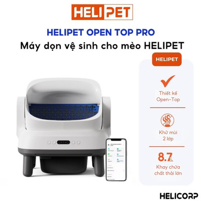 [Tặng Thảm] Máy Dọn Phân Mèo, Cát Mèo, Máy Vệ Sinh Lớn Cho Mèo HELIPET OPEN TOP PRO