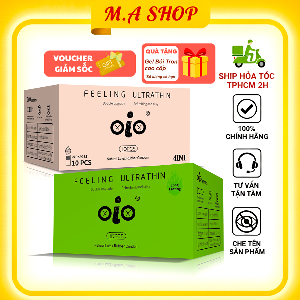 Bao cao su 001mm OiO siêu mỏng kéo dài thời gian bcs gân gai nhiều gel bôi trơn - M.A Shop