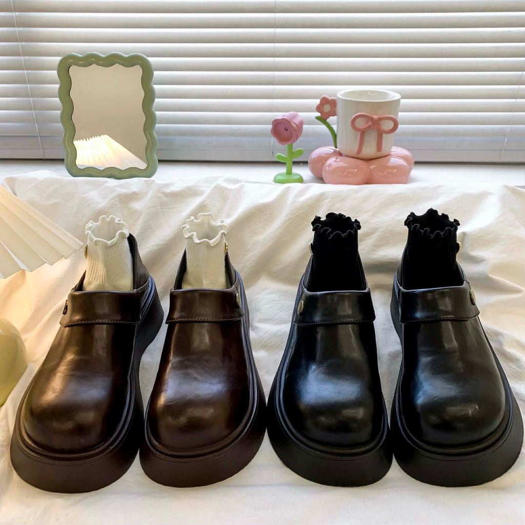 𝐁𝐥𝐚𝐮𝐞𝐁𝐥𝐮𝐦𝐞🦋: Maggy Loafer – Giày Loafer Da Mềm Nữ Đế Cao 5.5cm, Mũi Bo Tròn Vintage