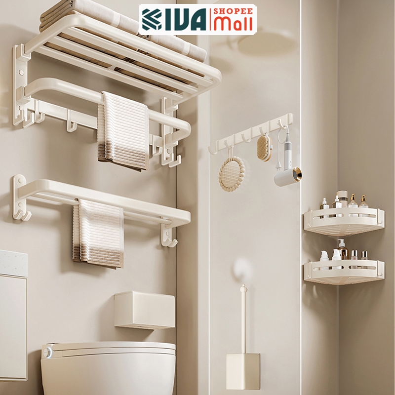 Bộ sưu tập giá kệ treo nhà tắm KIVA màu trắng ngà, chất liệu nhôm hàng không