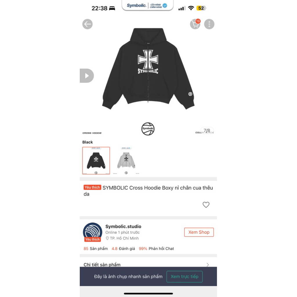 pass áo khoác SYMBOLIC Hoodie nỉ chân cua thêu da size L