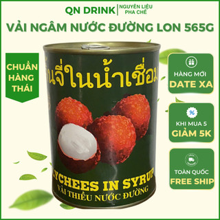 Vải thiều ngâm đường thái lan lon 565g, vải thiều đóng hộp hàng mới date xa pha chế trà vải QN DRINK