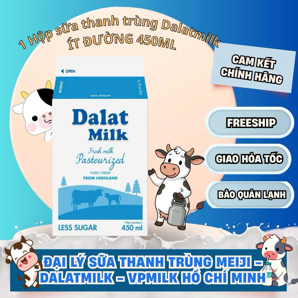 Sữa Thanh Trùng Dalat Milk ít Đường 450ml