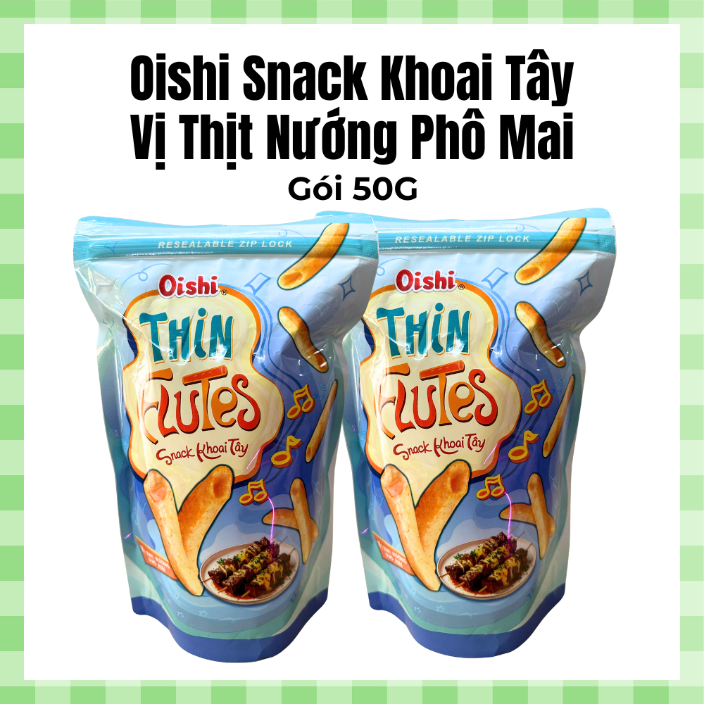 Bánh Oishi Snack Khoai Flutes Vị Thịt Nướng Phô Mai, gói 50g