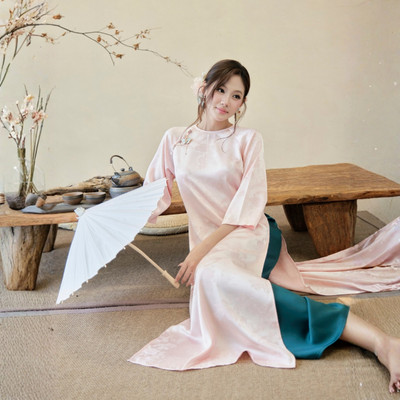TUBYCATU Áo Dài Lam An Chất Gấm Lụa Cao Cấp (KHÔNG KÈM QUẦN + PHỤ KIỆN)
