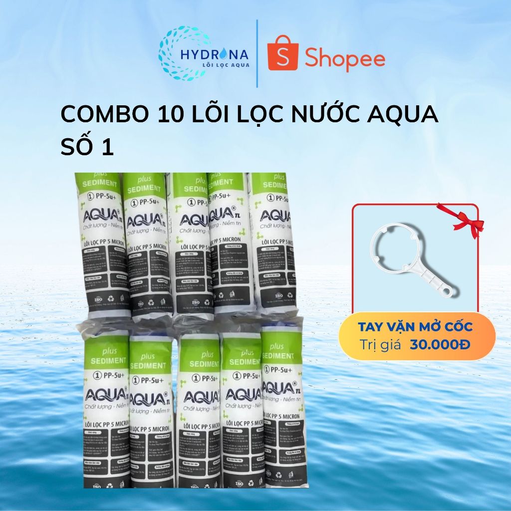 Combo 10 lõi lọc nước AQUA  lõi số 1 PP 10 inch 5micron, combo 10 lọc nước số 1 sử dụng cho máy lọc RO