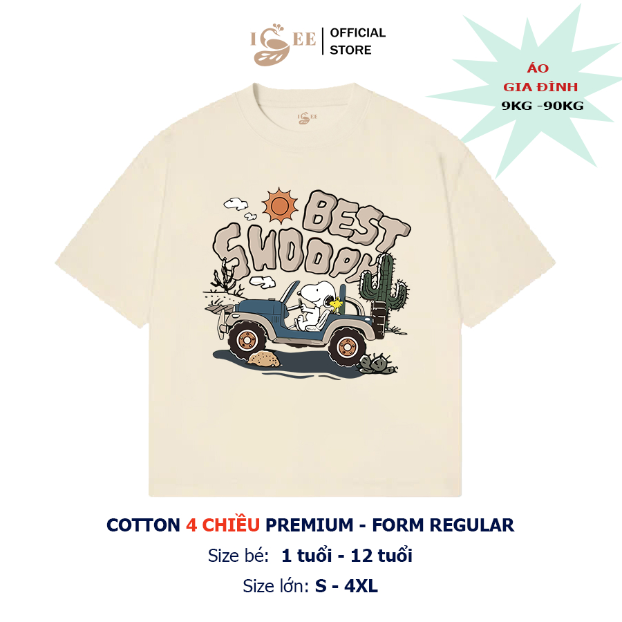 (Có áo người lớn) áo thun snoopy, áo phông hoạt hình snoopy, áo thun cho bé trai, bé gái mềm mịn, th