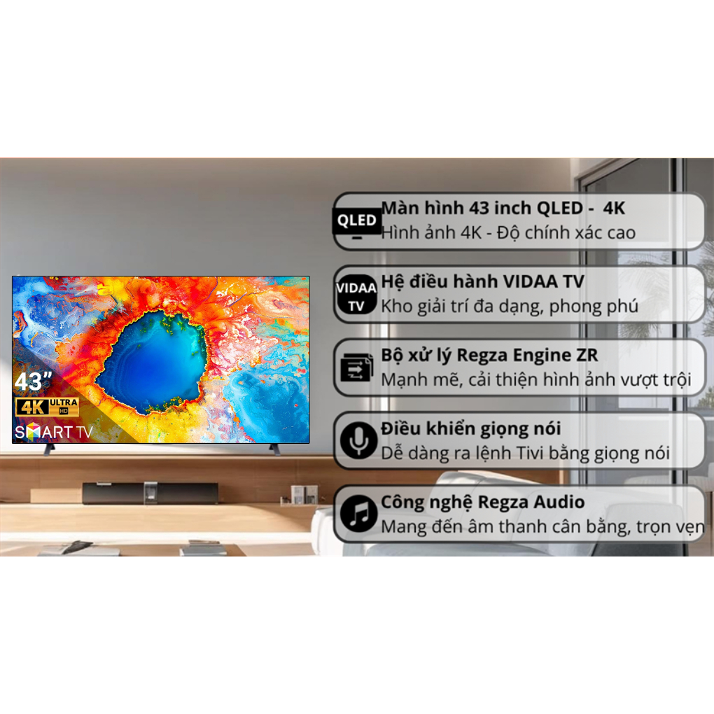 Smart Tivi Toshiba QLED 4K 43 Inch 43M450NP 2024 - THÁI (LIKE NEW) Bảo Hành Chính Hãng Toàn Quốc