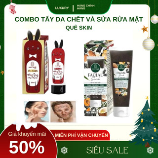 Quê Skin - Bộ đôi Tẩy tế bào chết than hoạt tính và sửa rửa mặt Quê skin hỗ trợ sạch bụi bẩn