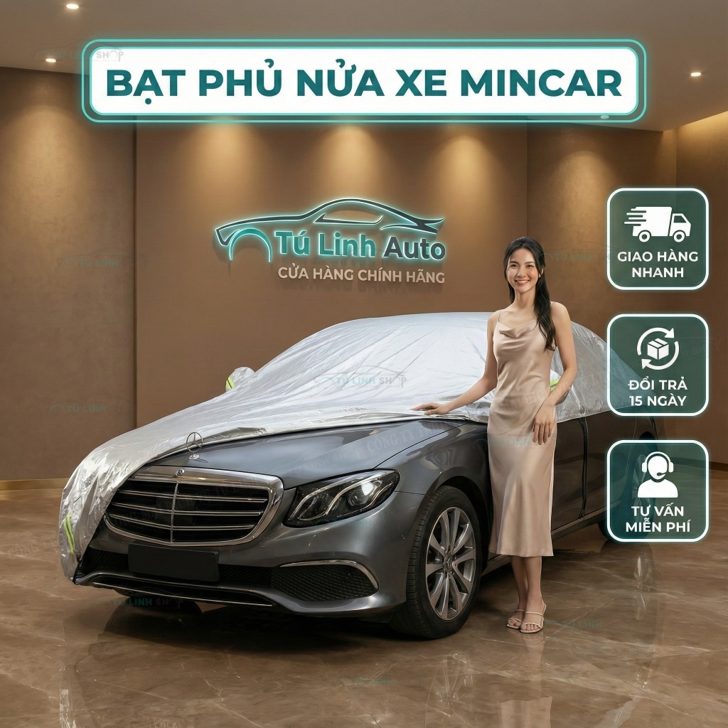 Bạt phủ nửa xe ô tô Mincar - Bạt che nóc xe hơi chống nóng, chống xước, chống mưa, cho các dòng xe