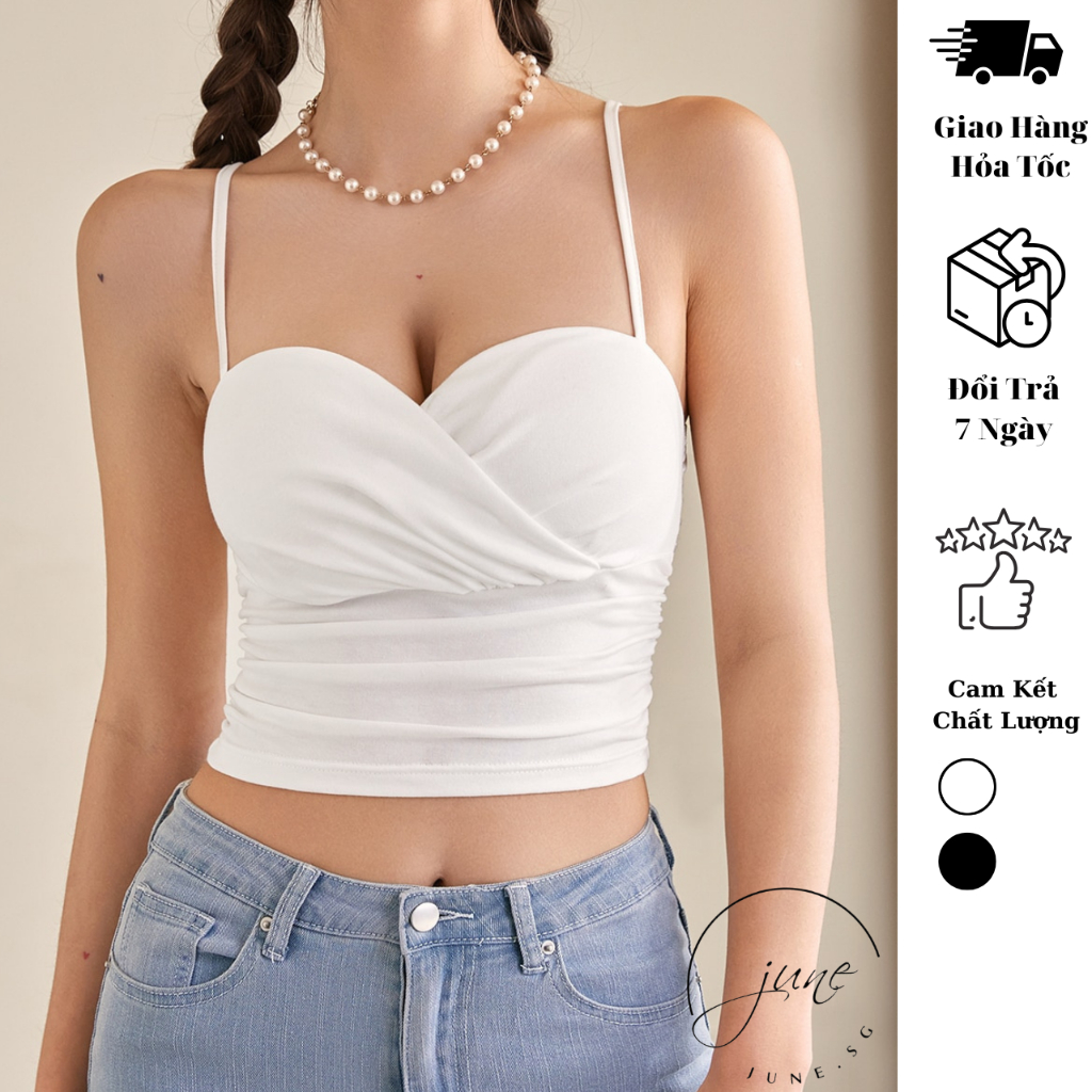 Áo Croptop 2 dây sợi bún tôn V1 JUNE.SG co giãn giữ form mềm mịn mát D178