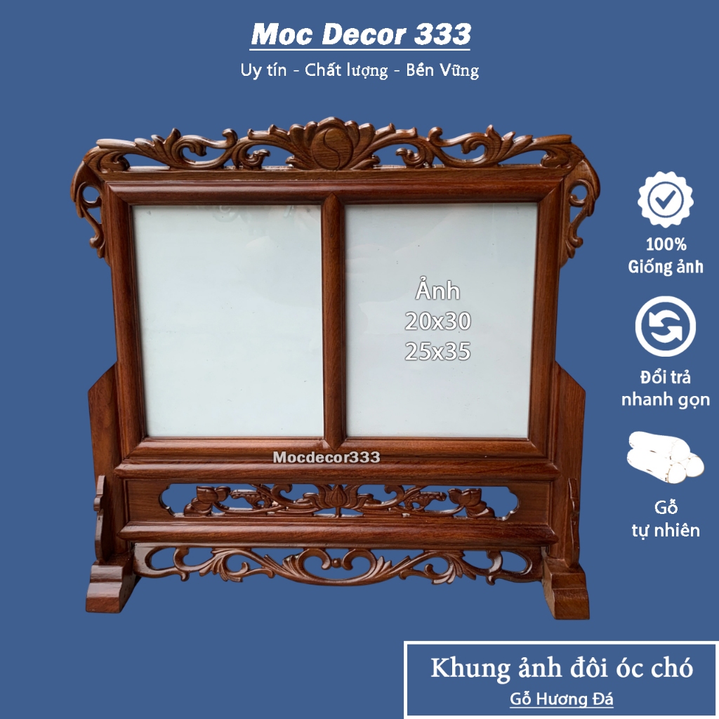 Khung ảnh thờ đôi HLT màu Óc Chó - Khung hình đôi đặt ban thờ gỗ Hương đá cỡ ảnh 20x30 25x35