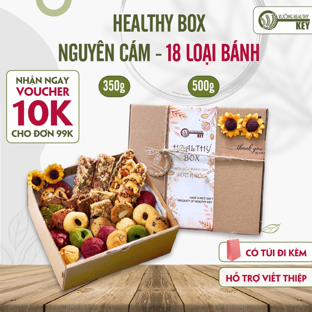 [Quà tặng healthy] Healthy box 18 vị Healthy Key, set combo bánh nguyên cám mix hạt ngũ cốc eatclean