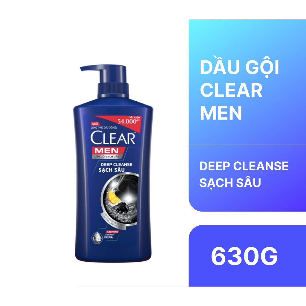 Dầu Gội Clear Men Deep Cleanse Sạch Sâu, Clear Men 3 Trong 1 Mát Lạnh 630g (Chai)