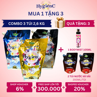  Combo 3 Túi Nước Giặt Đậm Đặc HygienC Plus 2.6Kg  Túi - Hương Nước Hoa Làm Sạch Vết Bẩn 
