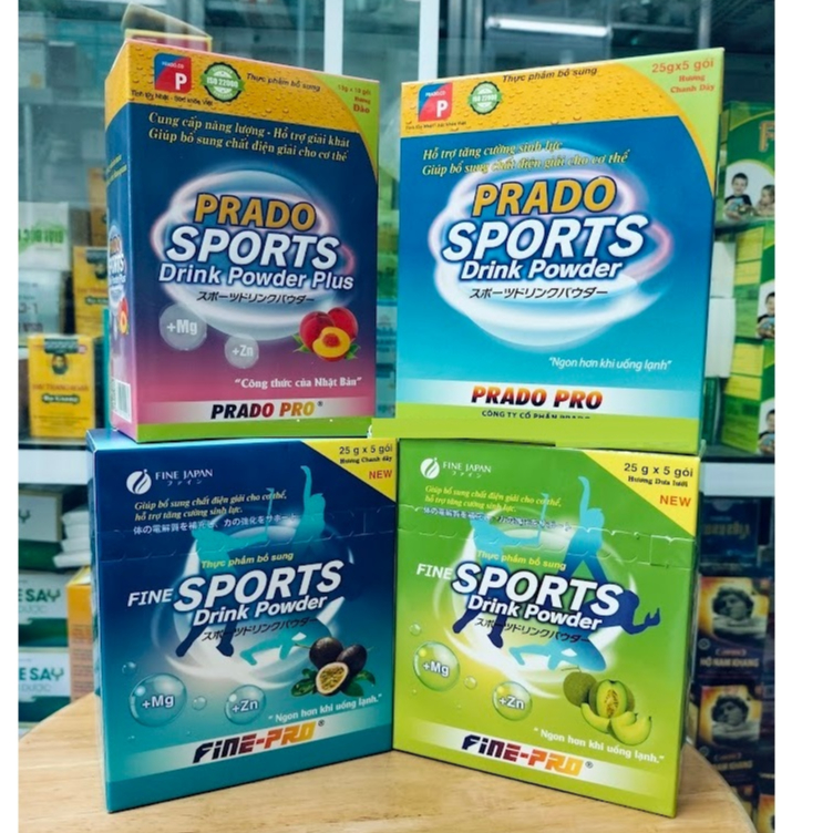 FINE SPORTS DRINK VS PRADO POWDER - ION DRINK JAPAN - Gói Pha Uống Bù Nước và Điện Giải Nhật Bản