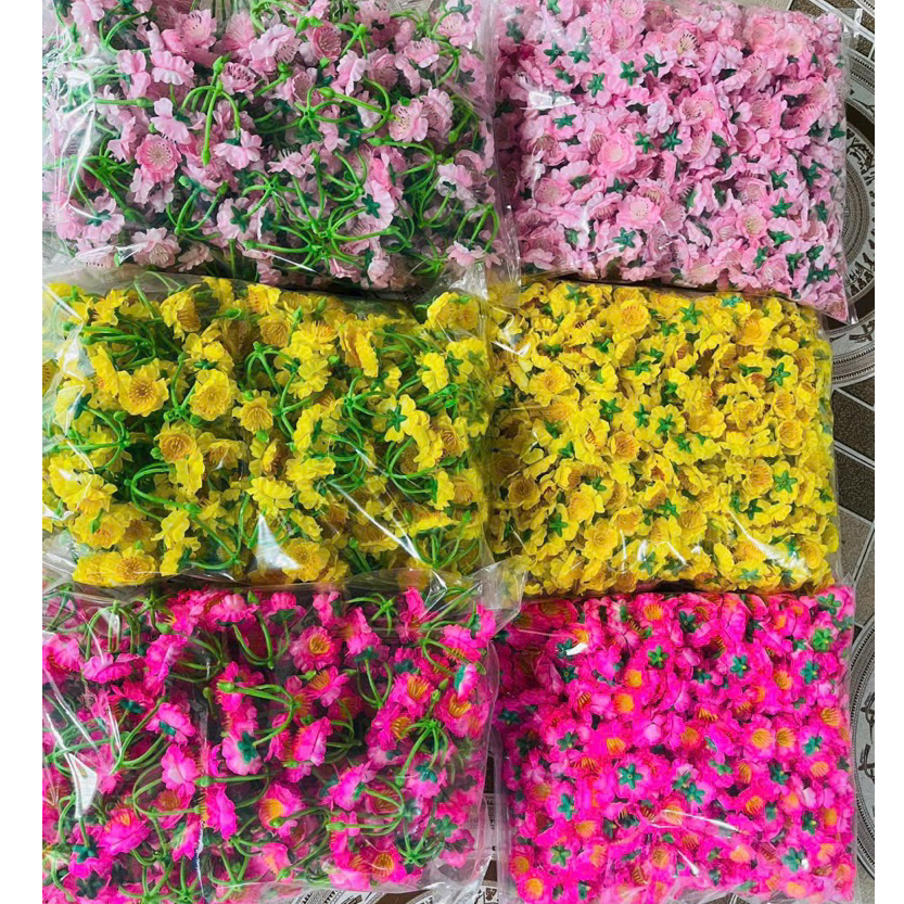 (500g) Hoa Mai Đào Rời, Mai Đào Chùm , Nụ Mai , Lá Mai , Kẽm Buộc  Làm Cây Trang Trí Tết . Mai Anh Đ