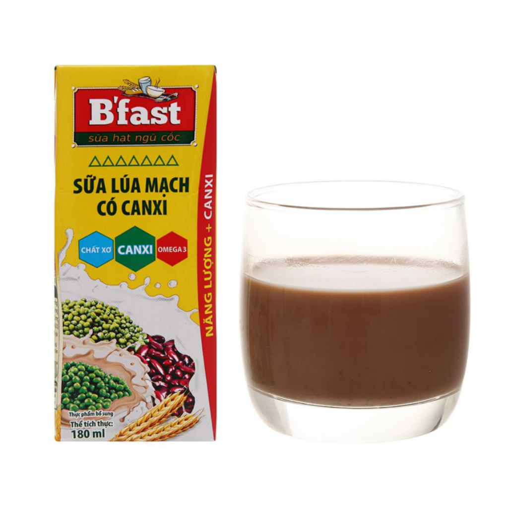Lốc 4 hộp Sữa lúa mạch BFAST bổ sung canxi 180ml