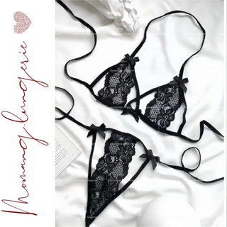  DL022 Bộ Đồ Lót Ren 2 Mảnh Buộc Dây Cut Out Sexy Mơ Màng Set Đồ Lót Ren Xu.yên T.h.ấu Gợi Cảm   Bra + Quần  