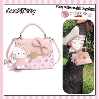  Cow&Kitty Túi xách đeo chéo màu hồng túi giỏ màu hồng có khóa kéo và bùa chú mèo túi tote dành cho nữ 