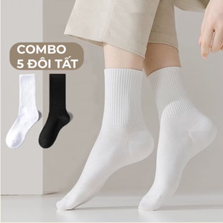 Set 5 Đôi Tất Vớ Nam Nữ Cổ Cao Cổ trung lửng ngắn chất liệu cotton