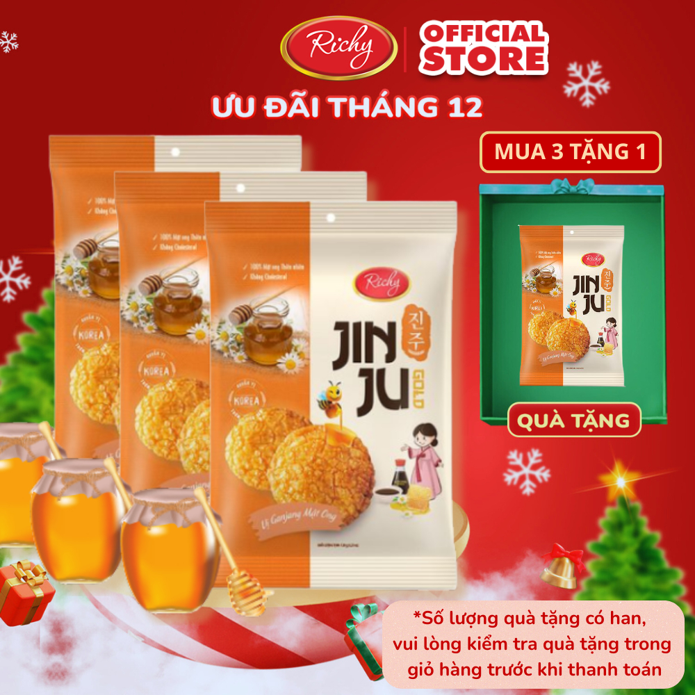 [MUA 3 TẶNG 1] Bánh gạo Richy Jinju Gold hương vị Ganjang mật ong 100g