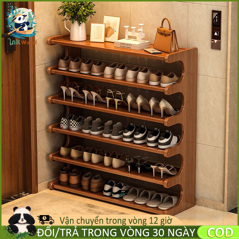 【Giao hàng trong 4 giờ】Giá để giày tre Kệ trưng bày​ bằng gỗ Kệ giày đa tầng​ Giá đựng đồ đa năng gỗ tủ giày chống bụi