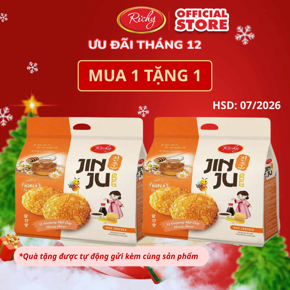 [HOT] [MUA 1 TẶNG 1, MUA 2 TẶNG 2,...- HSD: 07/2026] Bánh Gạo Richy Jinju Gold Hương Vị Ganjang Mật 