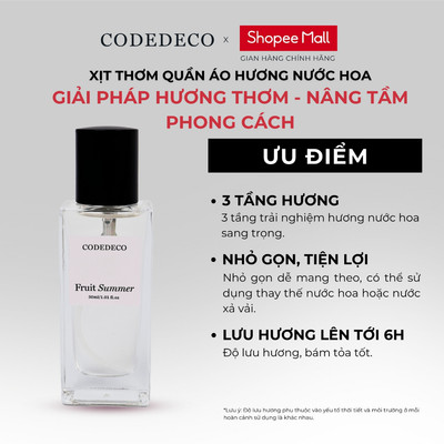Xịt thơm hương nước hoa CODEDECO Fruit Summer 30ml Ngọt ngào, Dịu mát từ Hương hoa và Trái cây lưu hương tới 6h