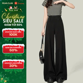  Quần vải ống rộng PEARCLUB quần tây ống suông rộng cạp cao dáng dài màu đen cho nữ chạm đất mặc đi làm đi chơi Q15 