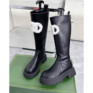  Bốt Đùi Da Đế Bánh Mì 5cm Thêu Chữ Lông Siêu Xịn Hàng Qccc FullBox 