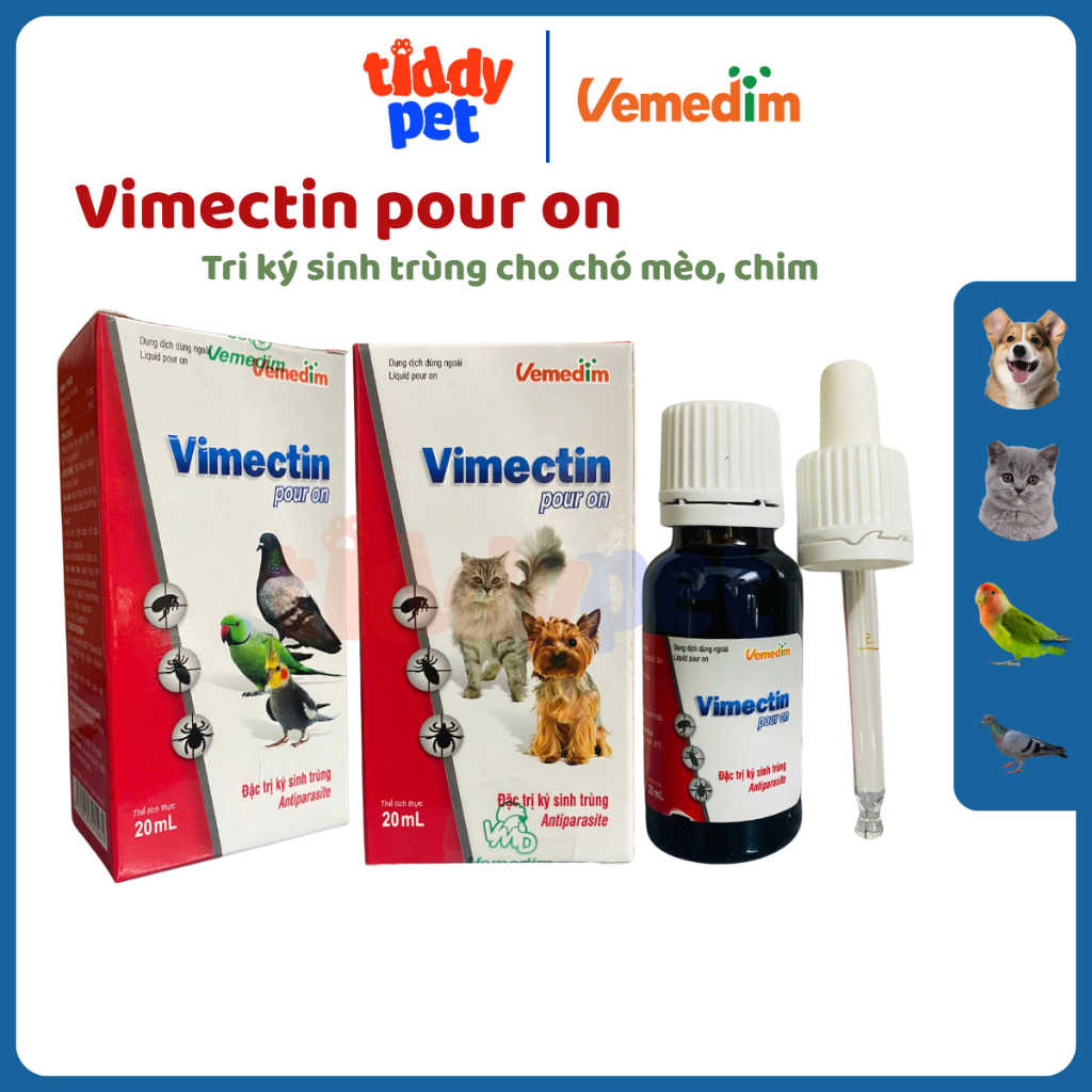 VMD Vimectin Pour On Phòng và Tri Ve, Bọ Chét, Mạt Cho Chó Mèo, Chim Cảnh, Gia Cầm