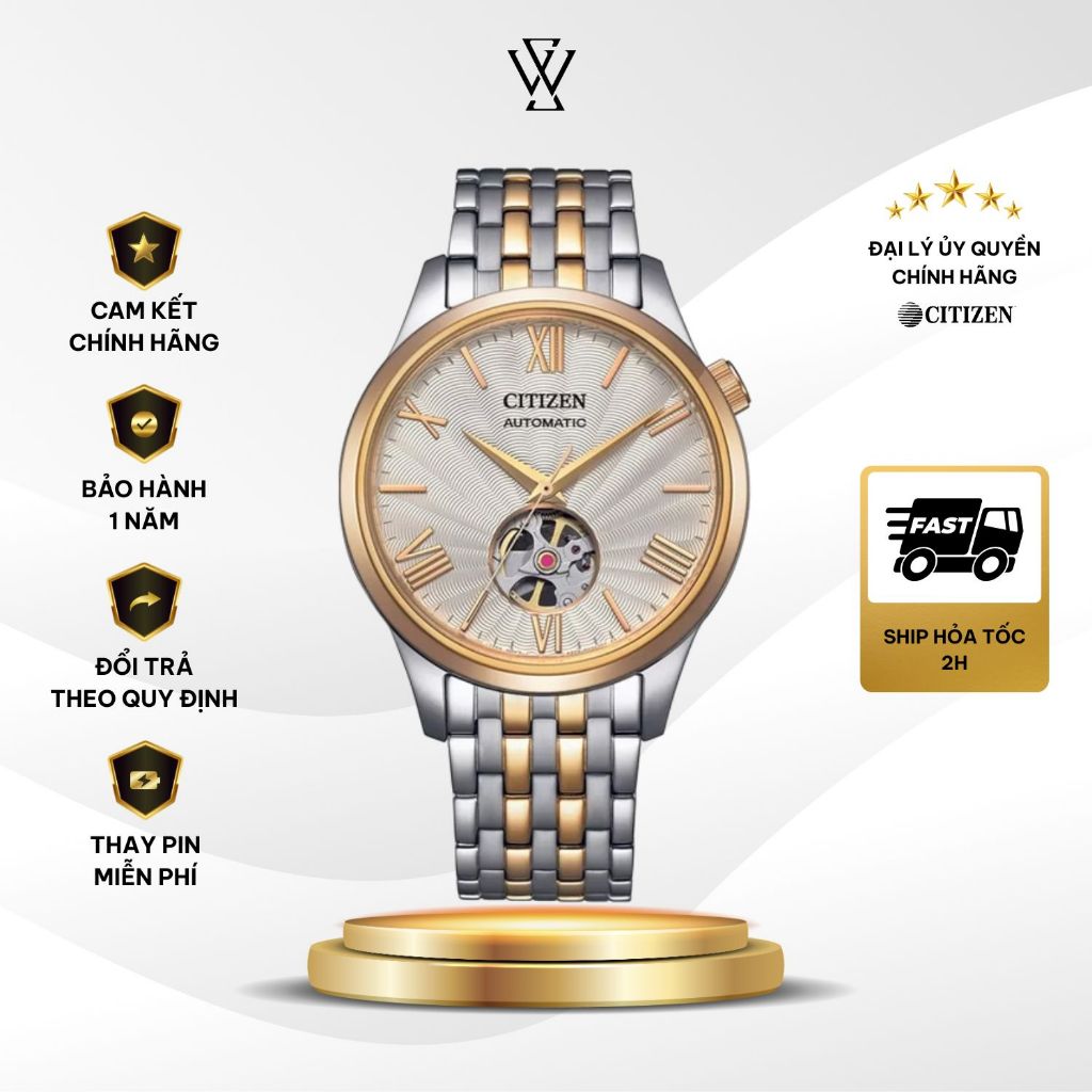 Đồng Hồ Citizen 40mm Nam NH9136-88A Kim Vàng Dây Kim Loại Mặt Kính Saphire  Kháng Nước Chính Hãng