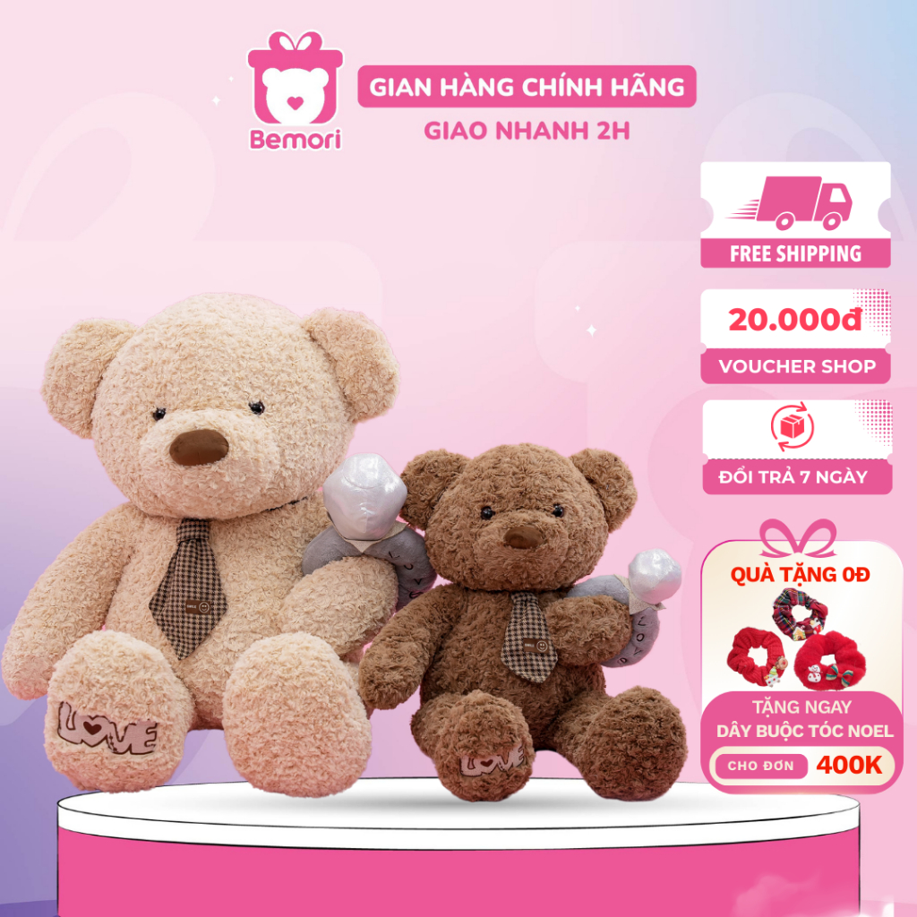 Gấu bông teddy đeo nhẫn Bemori thú nhồi bông teddy đeo nhẫn mềm mịn cao cấp