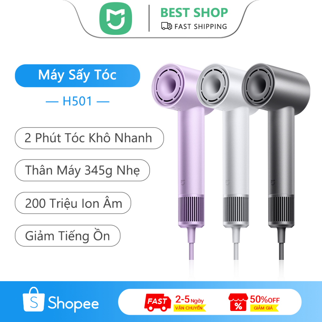 Xiaomi Mijia Máy sấy tóc tốc độ cao H501, Tóc khô nhanh 2 phút, 200 triệu ion âm, Giảm tiếng ồn để l