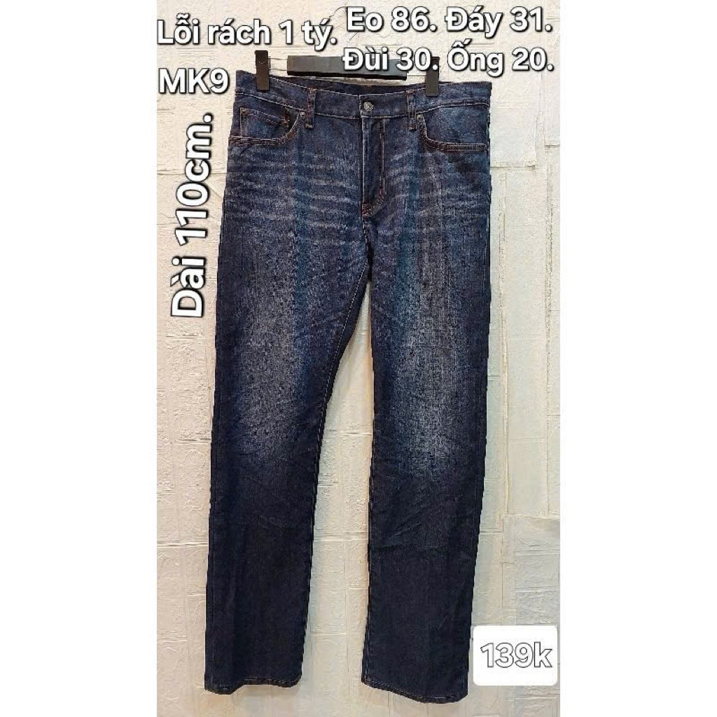 Quần jean nam eo 86cm, dài 110cm. MK9.