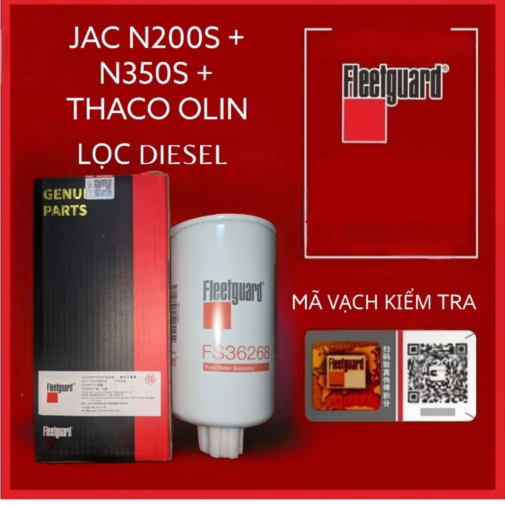 Lọc nhiên liệu diesel xe tải JAC N200S + N350S , FOTON M4. MÃ FS36268