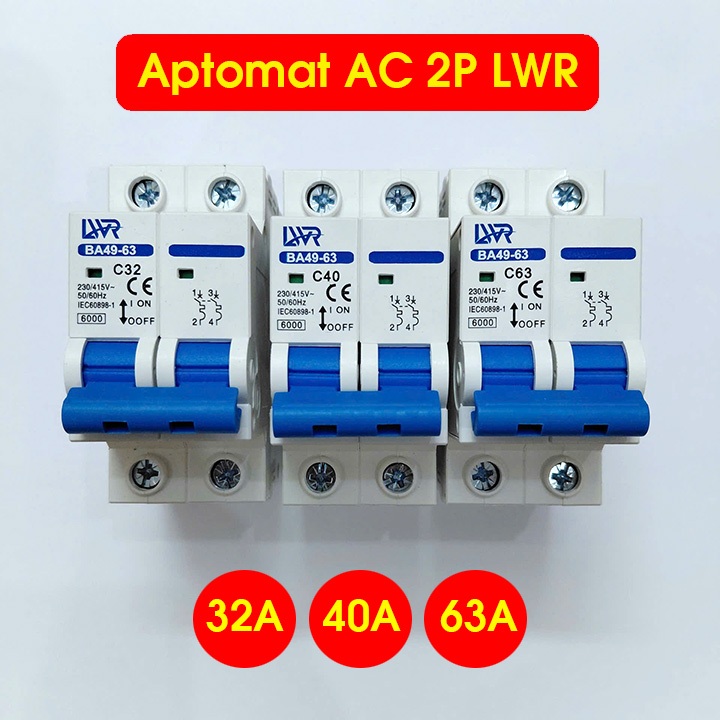 CB AC, Aptomat AC 2P LWR 32A 40A 63A ngắt mạch CB tép MCB 2P 220V Bảo vệ quá tải ngắn mạch Dùng cho 