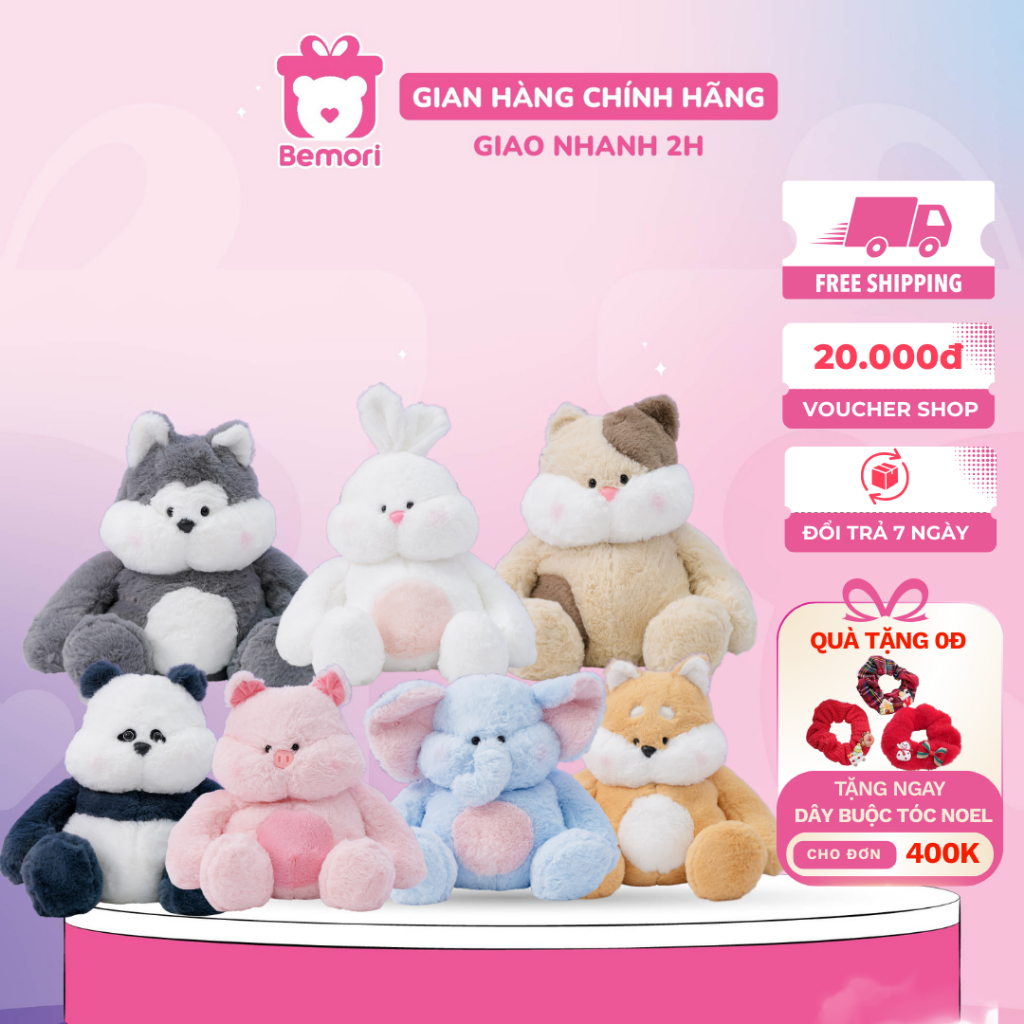 Gấu bông bộ thú mập mạp Bemori thú nhồi bông gấu trúc thỏ voi mèo chó mềm mịn cao cấp