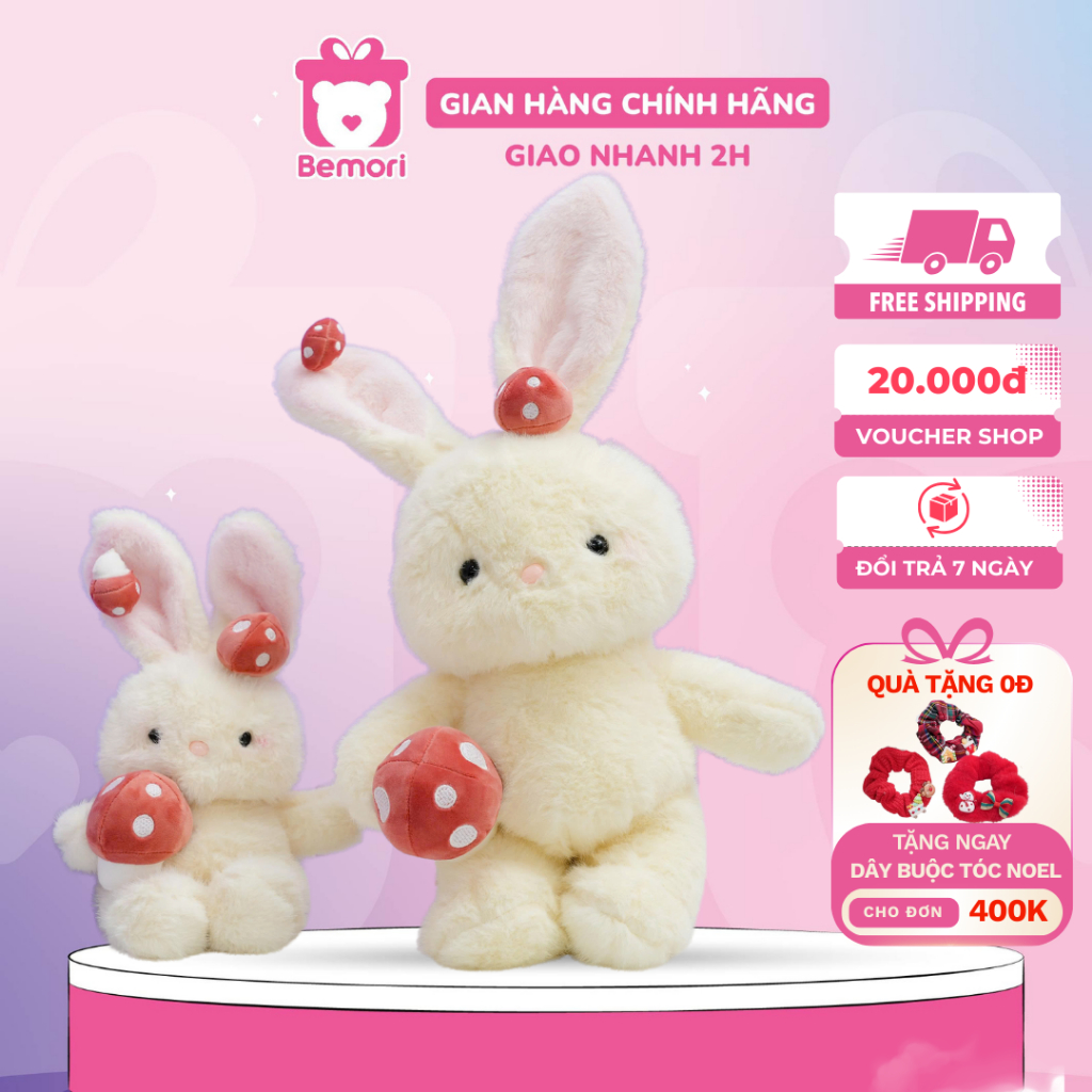 Gấu bông thỏ cầm nấm Bemori thú nhồi bông thỏ trắng dễ thương mềm mịn cao cấp